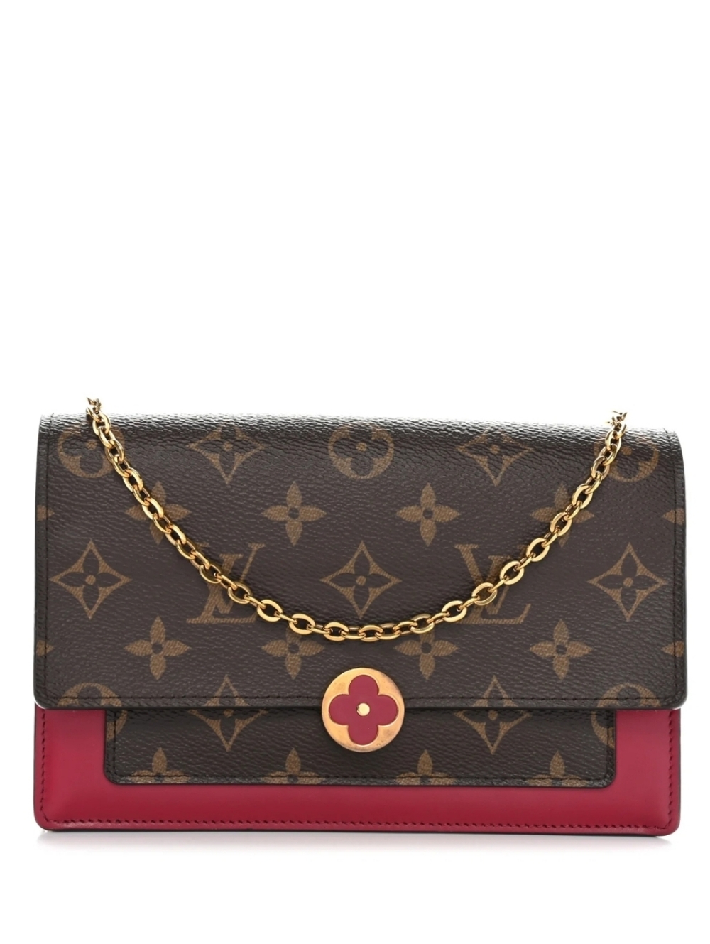 LOUIS VUITTON FLORE Brown And Pink Chain Wallet